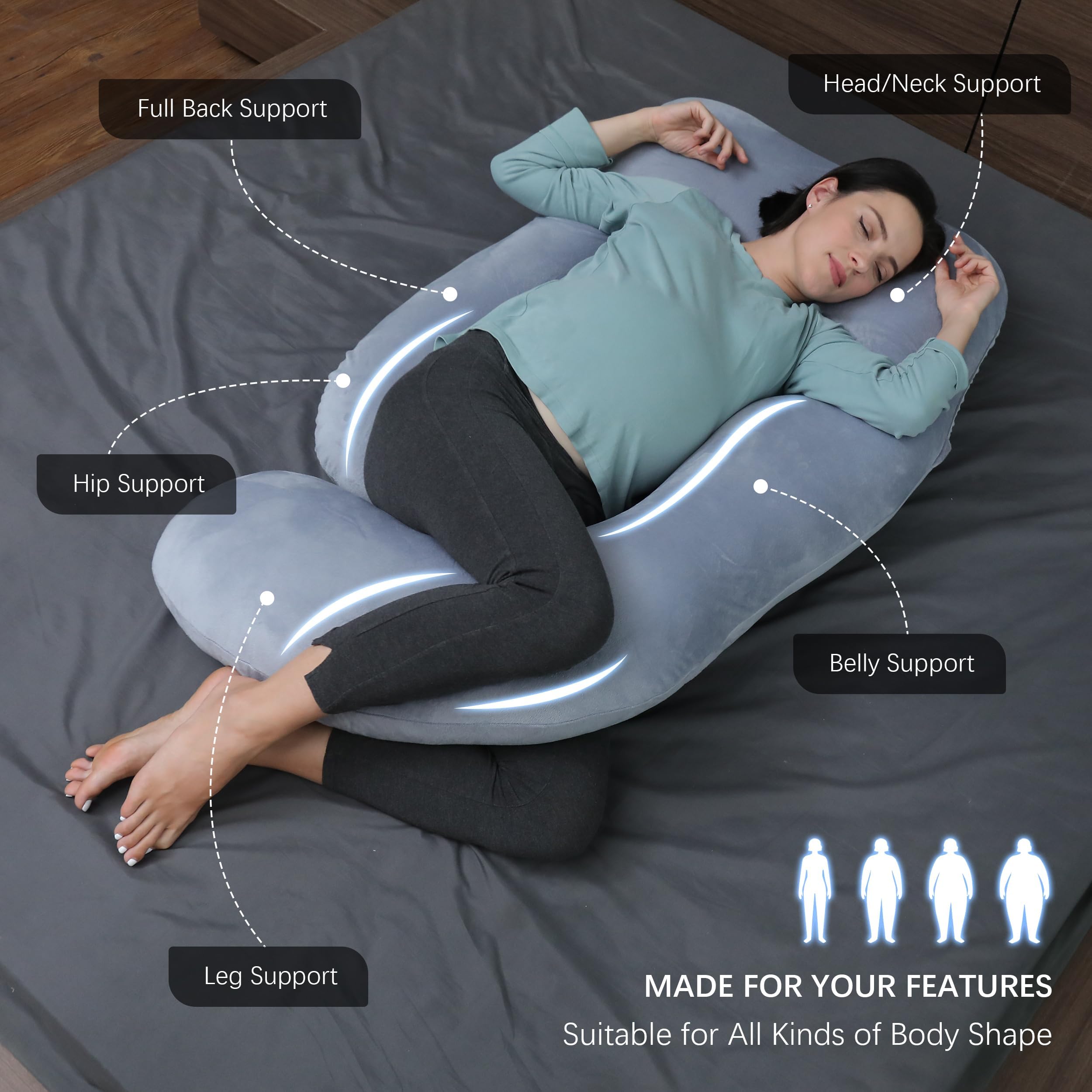 MOON PARK UU shaped design provides back and belly support for side sleeping