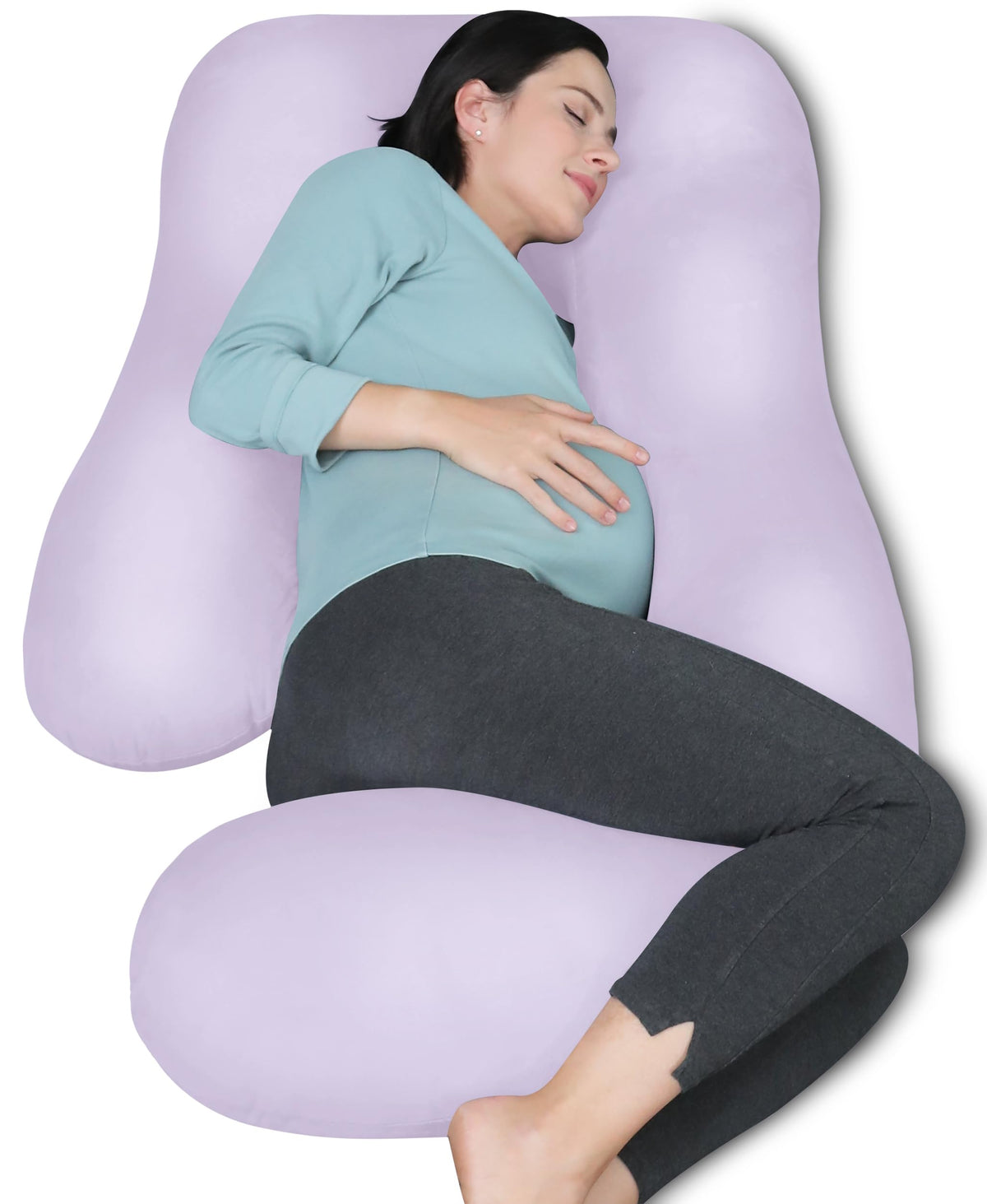 MOON PARK pregnancy pillow 65-inch full-body design supports head, back, belly, and legs for comfort.