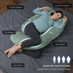 MOON PARK removable cover on the green pillow simplifies cleaning and care.
