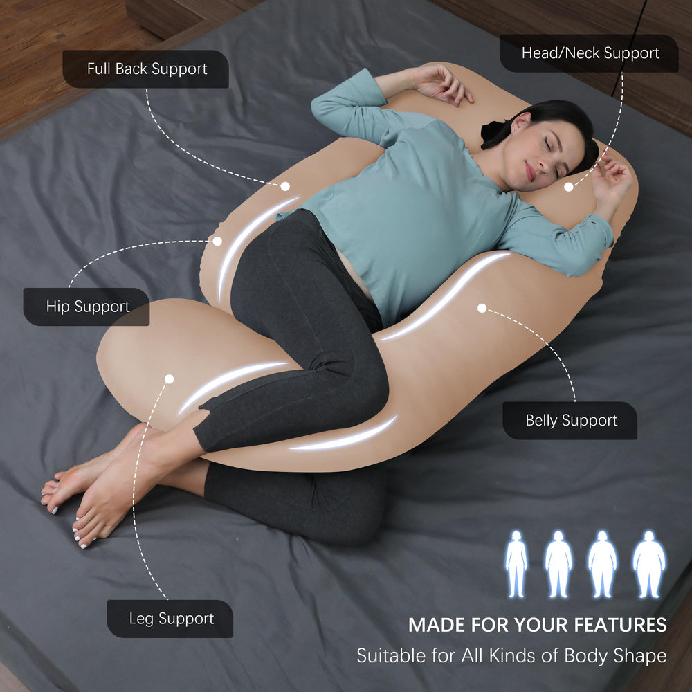 MOON PARK U-shaped design closeup highlights ergonomic support for head, back, and belly.