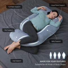 MOON PARK U-shaped design provides ergonomic back and belly support for peaceful sleep.