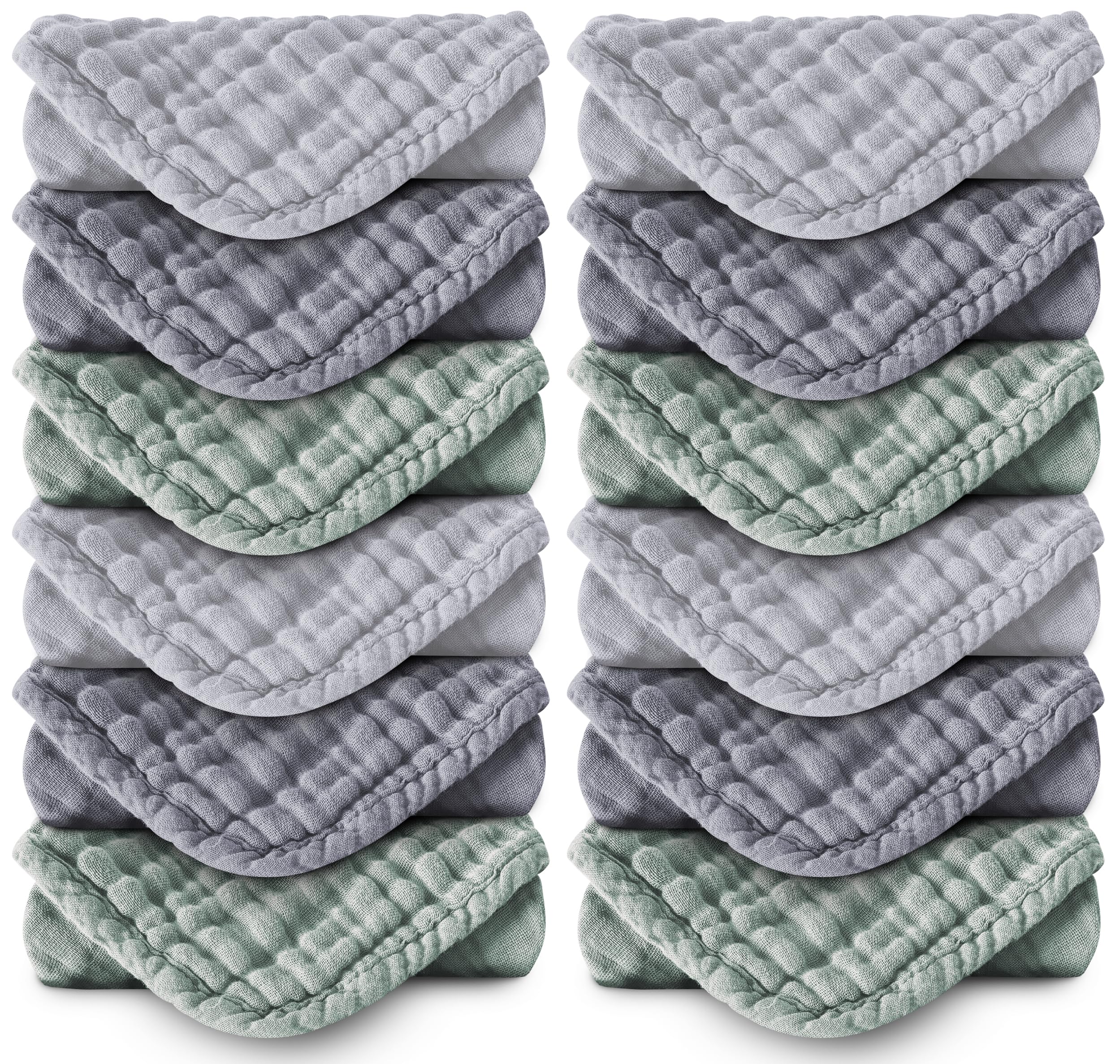 MOON PARK washcloths pack 12x12 inches, ultra-soft muslin for gentle baby cleansing.