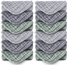 MOON PARK washcloths pack 12x12 inches, ultra-soft muslin for gentle baby cleansing.