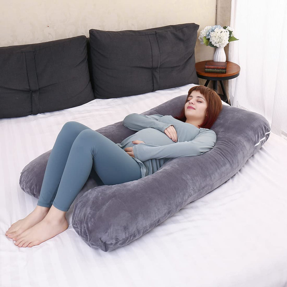 MOON PINE cozy bed setup with maternity pillow cover enhances bedtime comfort.