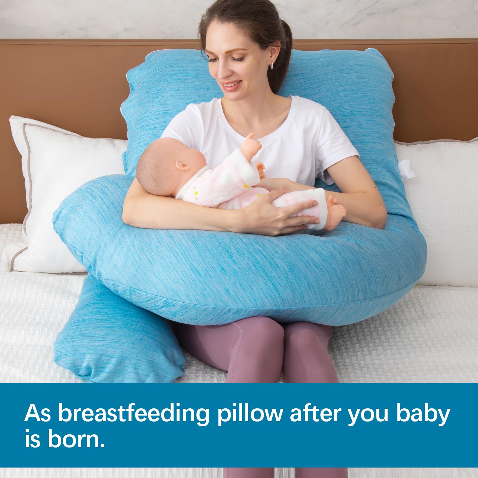 Moon Pine pregnancy pillow supports postpartum nursing and recovery needs.