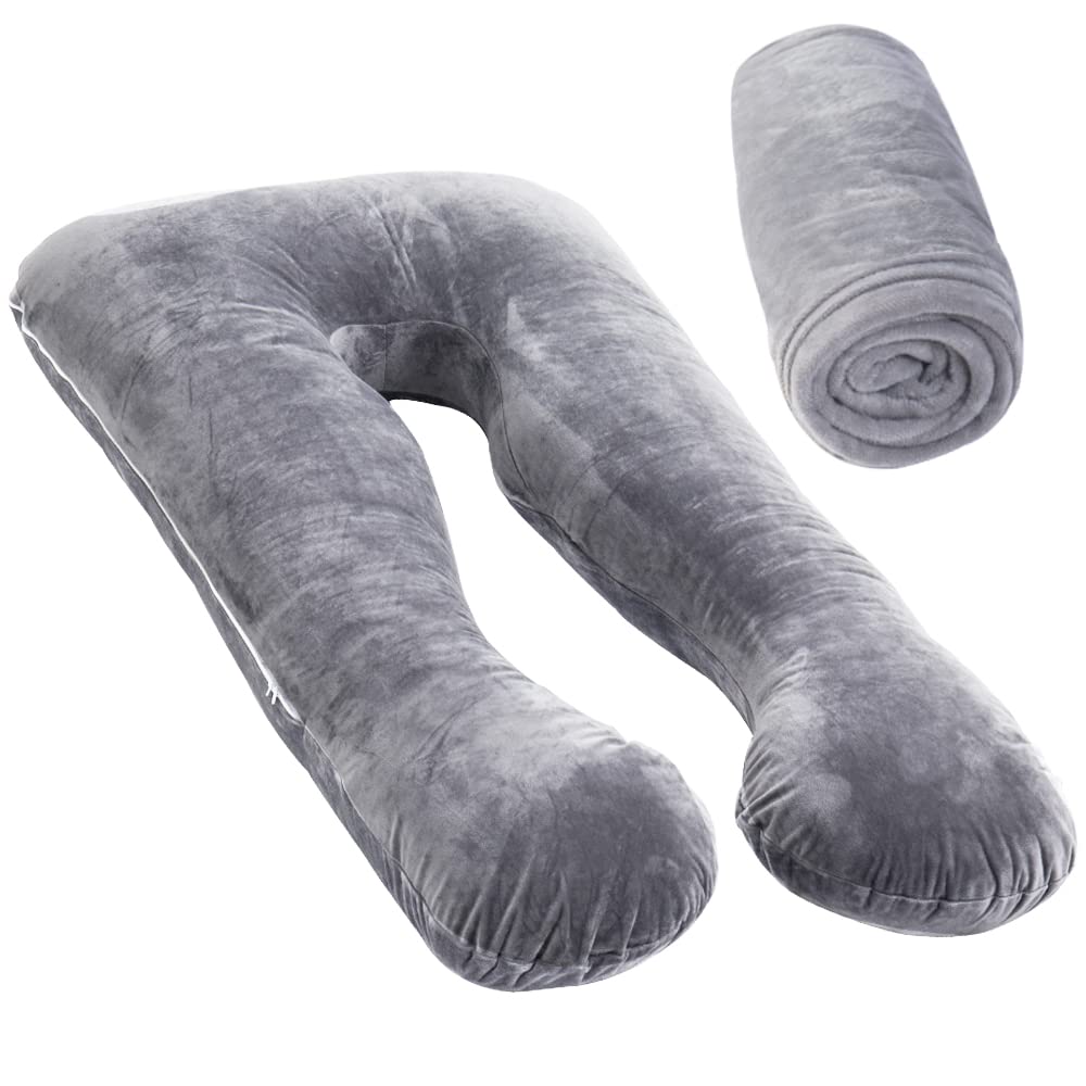 MOON PINE velvet pregnancy pillow cover on a U-shaped pillow offers plush comfort.