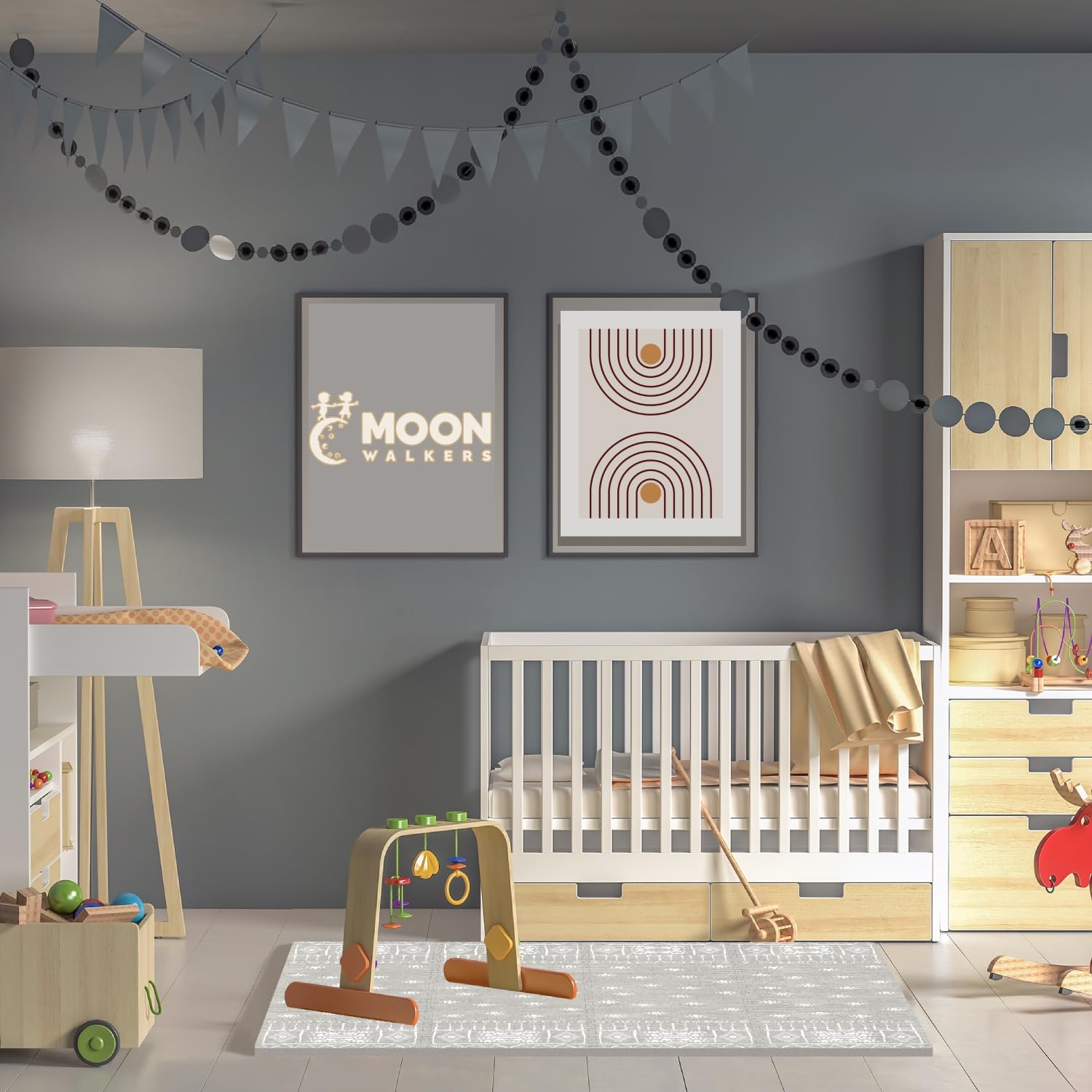 Moon Walkers Ash Starlight playmat complements modern kid friendly decor