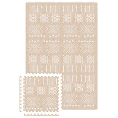 MOON WALKERS beige aztec design tiles offer a soft tummy-time surface.