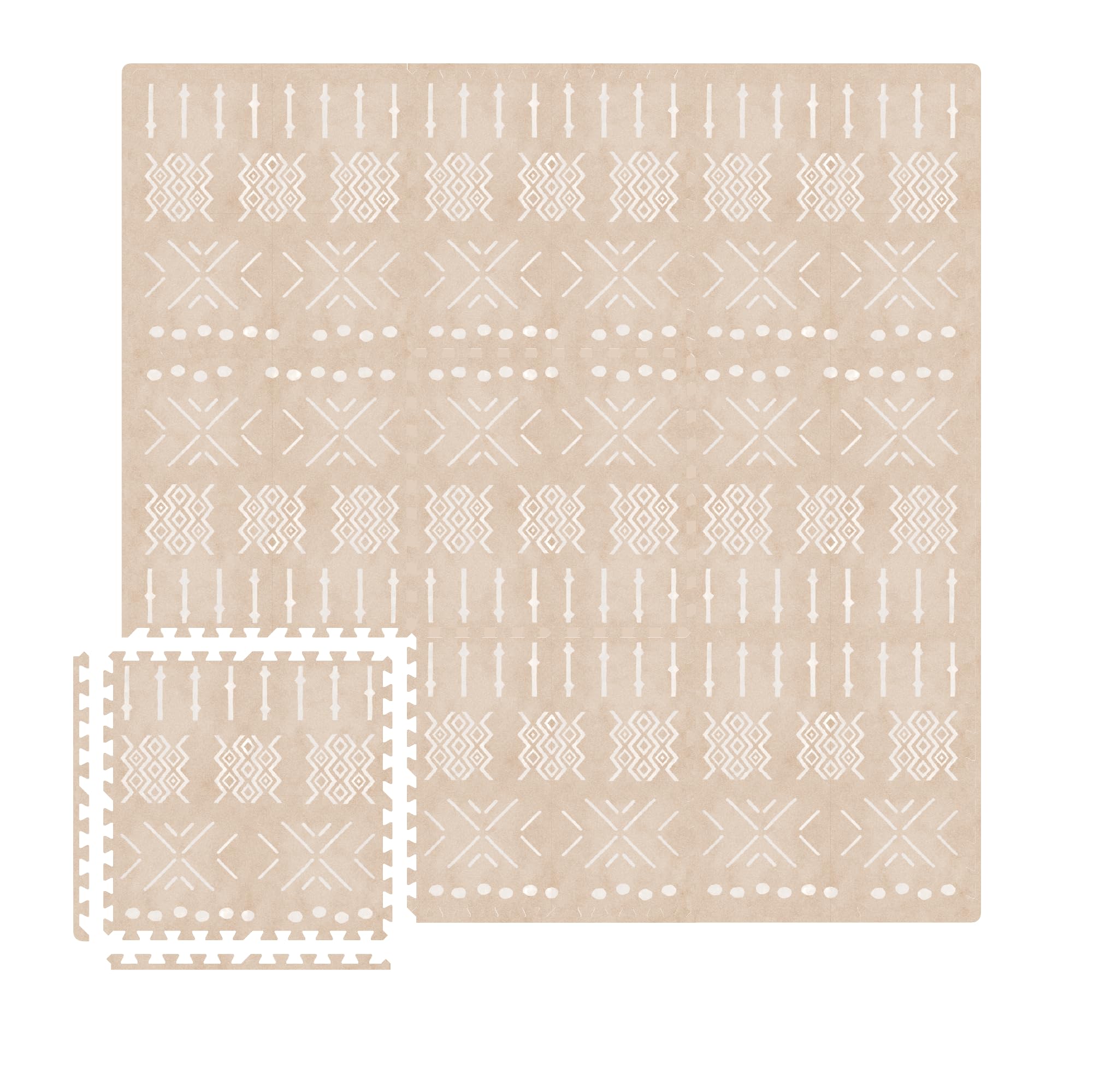 Moon Walkers boho baby play mat tiles beige aztec provide soft tummy-time surface.