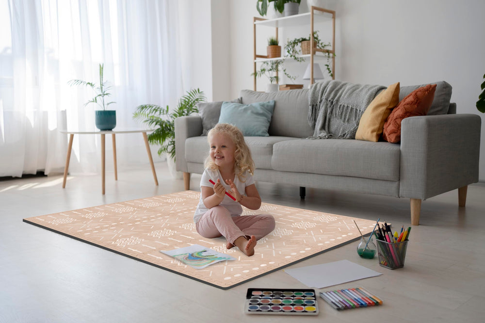 MOON WALKERS eva-foam-tiles provide a cushiony, easy-clean play area.