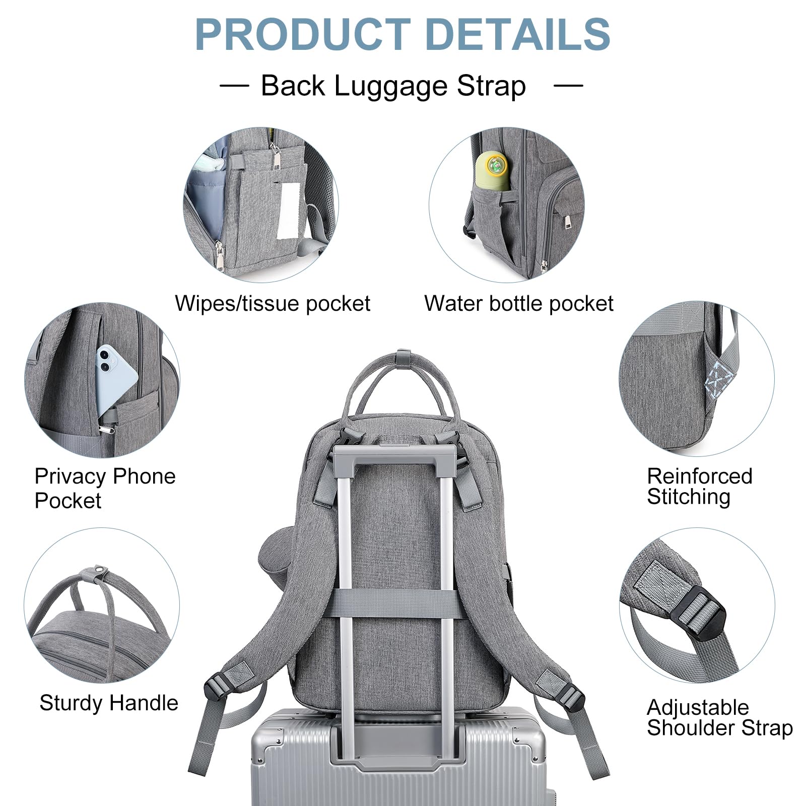 MOONBABY diaper bag backpack 35L capacity helps keep items organized.