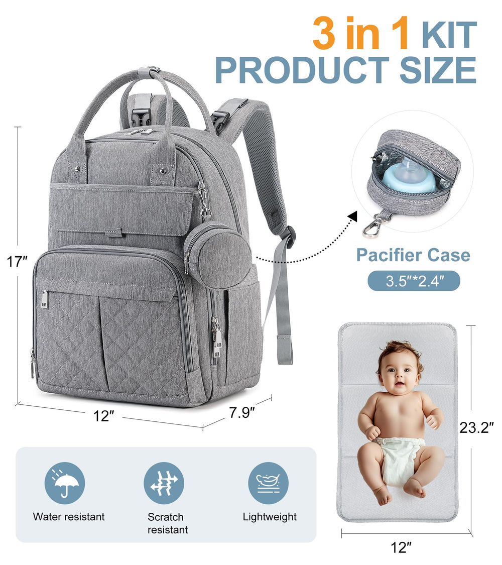 MOONBABY diaper bag backpack changing pad open reveals a foldable, safe baby lying surface.