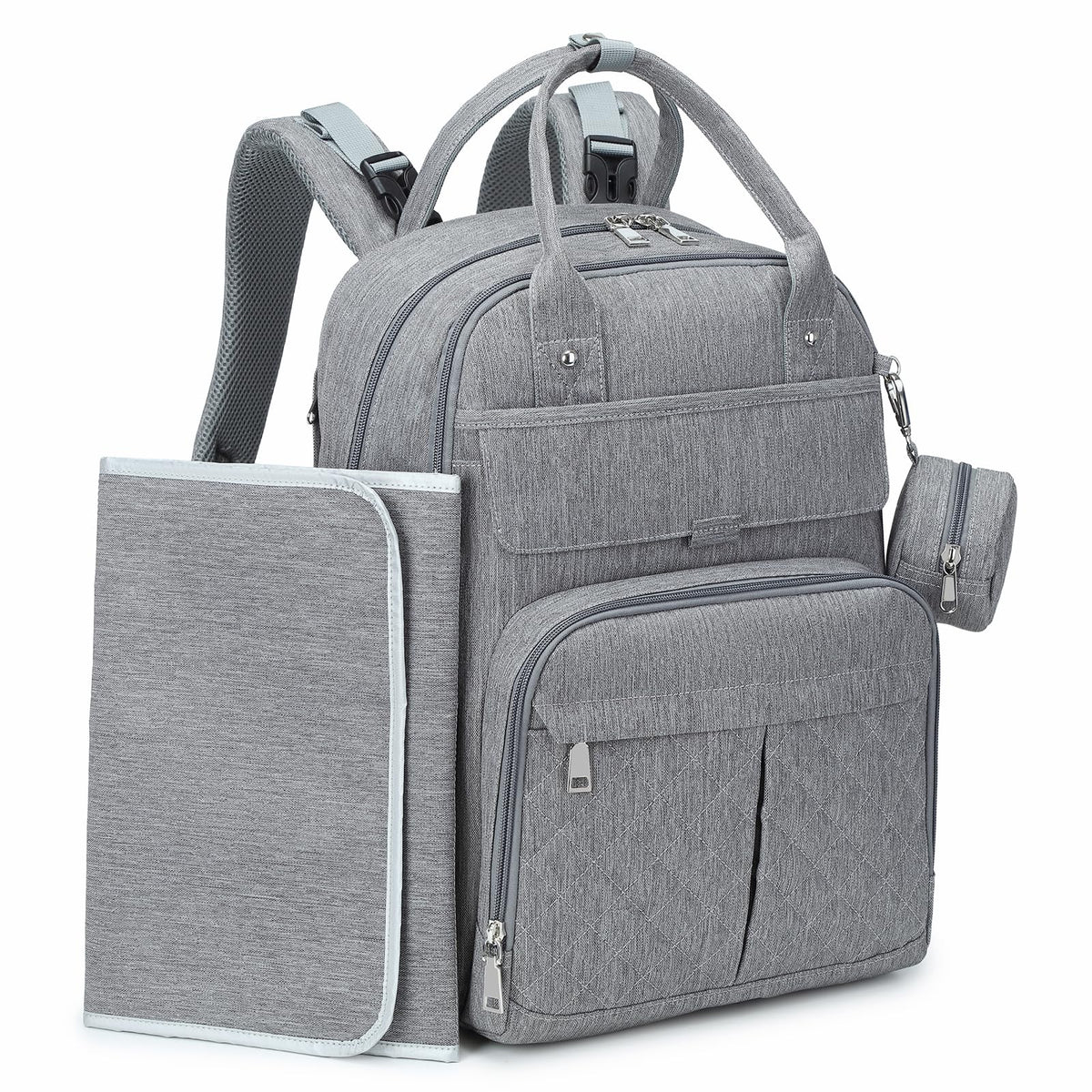 MOONBABY diaper bag backpack front view demonstrates spacious main compartment for on-the-go organization.