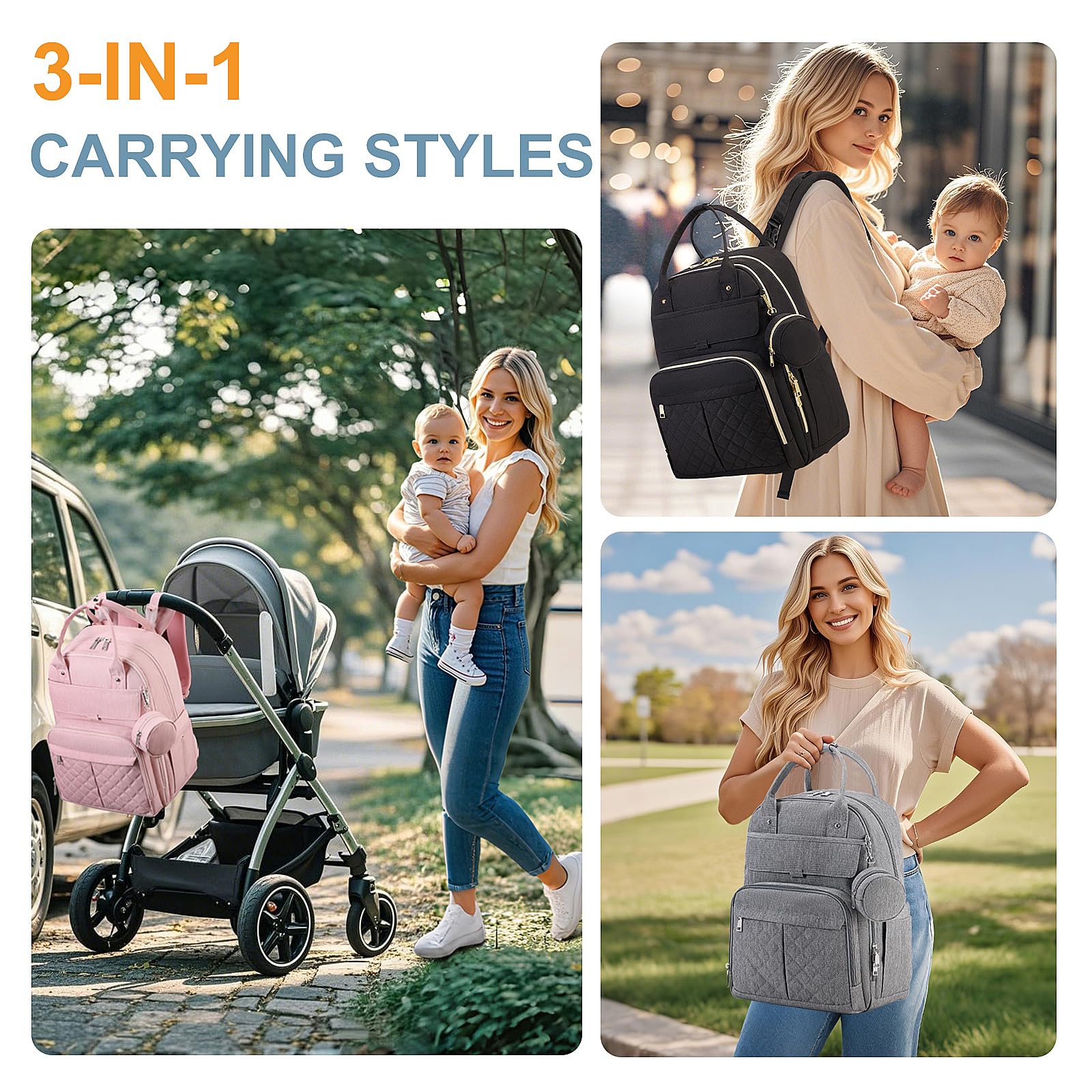 MOONBABY diaper bag backpack side pocket detail keeps bottles upright on adventures.