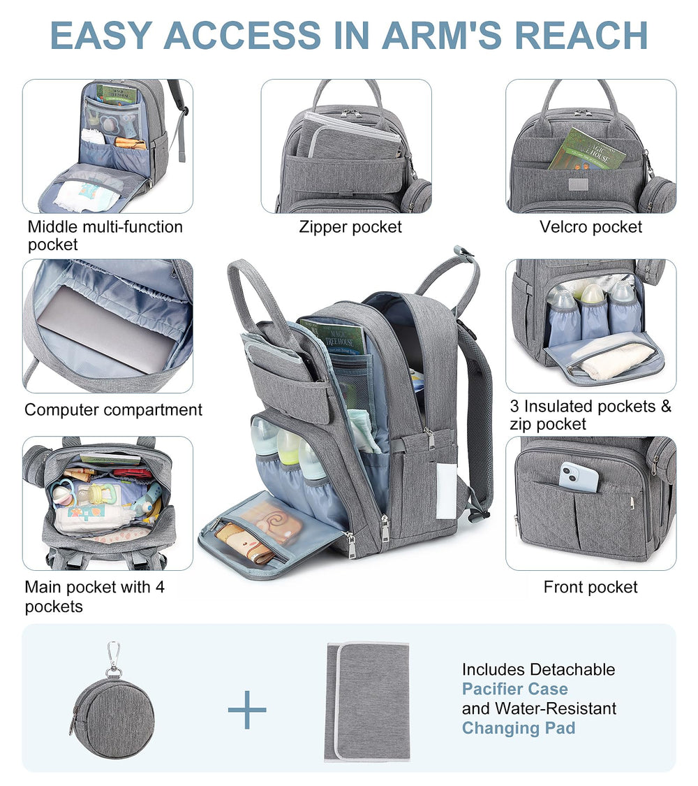 MOONBABY diaper bag backpack stroller-attachment demonstrates easy stroller use.