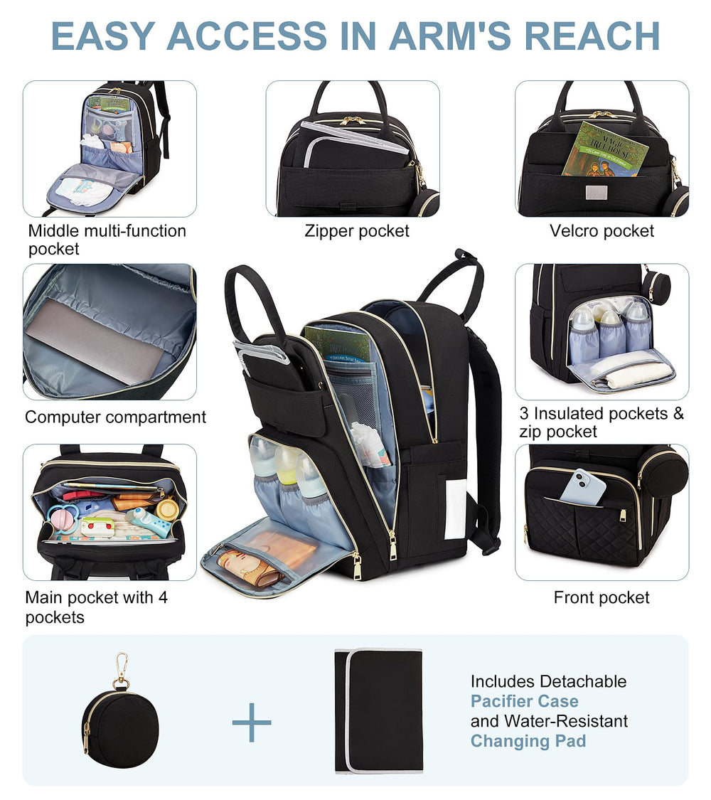 MOONBABY diaper bag backpack durable, water-resistant fabric for all-weather use