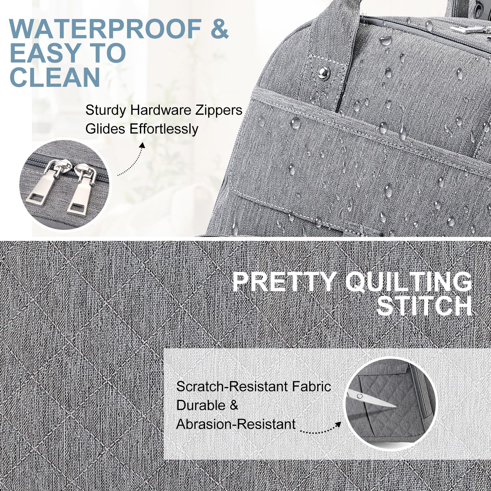 MOONBABY diaper bag backpack water-resistant fabric withstands wet conditions.