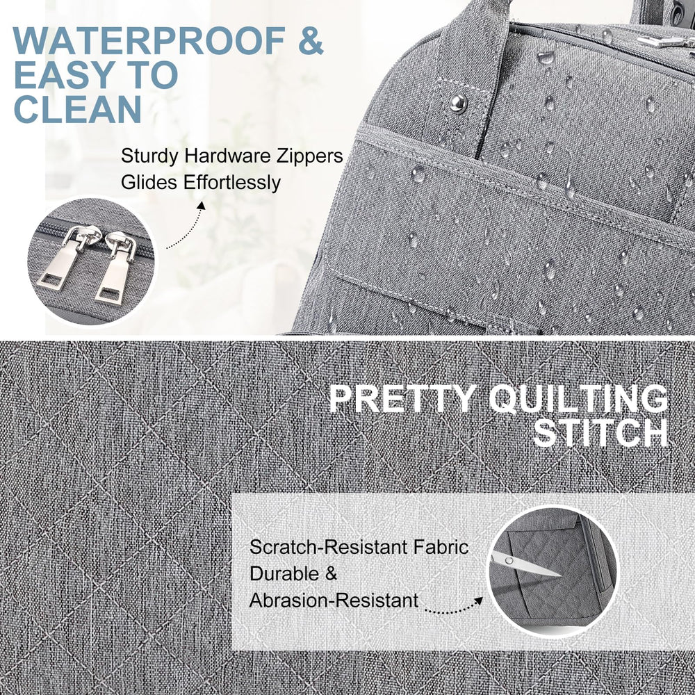 MOONBABY diaper bag backpack water-resistant fabric withstands wet conditions.