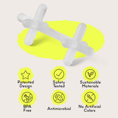 Moonjax teether in bright colors provides sensory stimulation during teething.