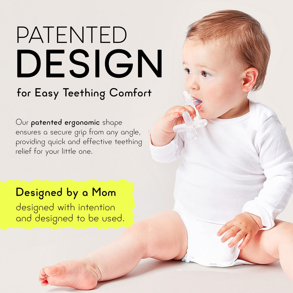 Moonjax silicone teether is dishwasher- and sterilizer-safe for easy cleaning.