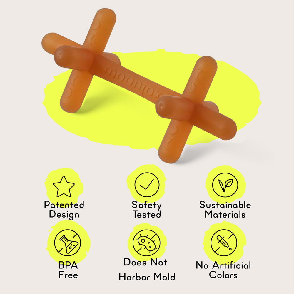 Moonjax teether medical-grade silicone close-up demonstrates non-toxic material for gentle teething.