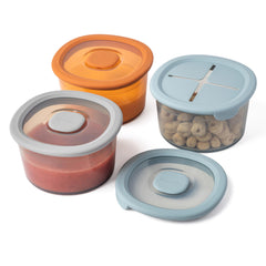 Moonkie 8oz silicone snack container jar for easy baby meal prep.