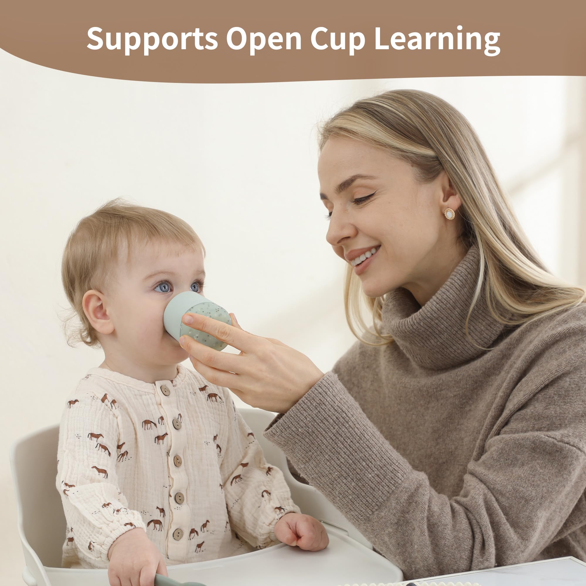 Moonkie sippy cup focuses on guided sipping for independent drinking.