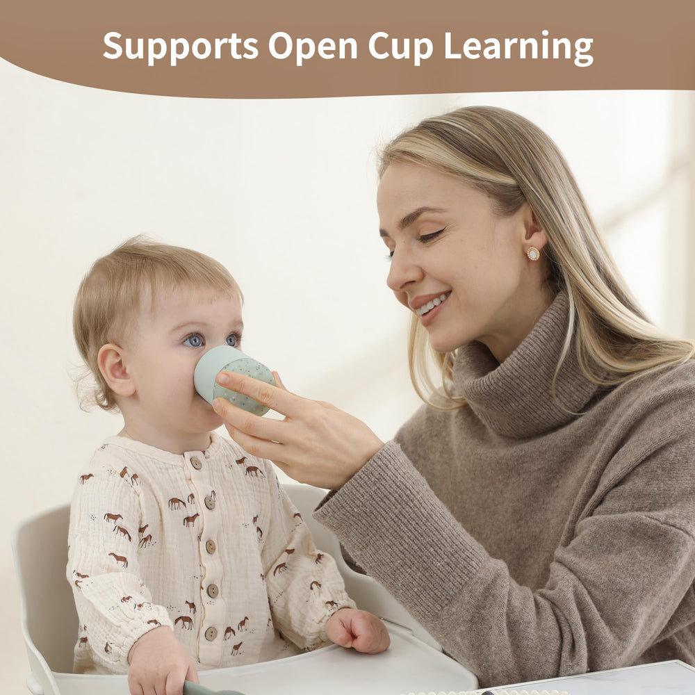 Moonkie sippy cup focuses on guided sipping for independent drinking.
