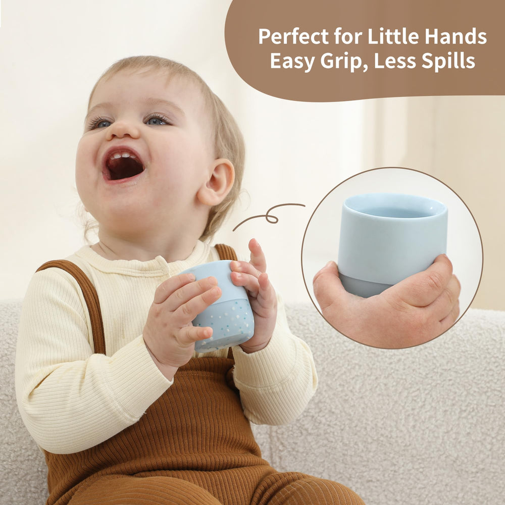 Moonkie soft-spout mint cup protects gums during sips.