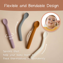 Moonkie bendable spoons for easy feeding angles; reduces spills