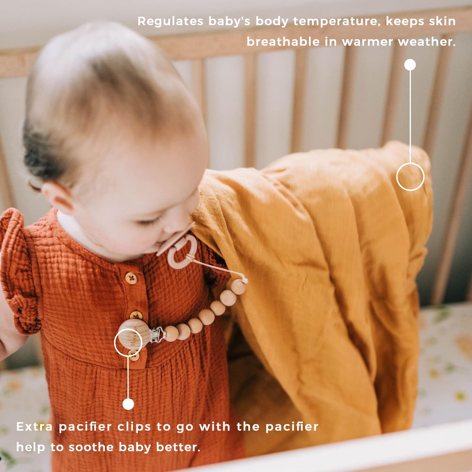 Moonkie muslin swaddle blanket breathable fabric helps regulate baby temperature