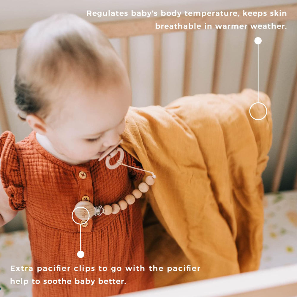 Moonkie muslin swaddle blanket breathable fabric helps regulate baby temperature