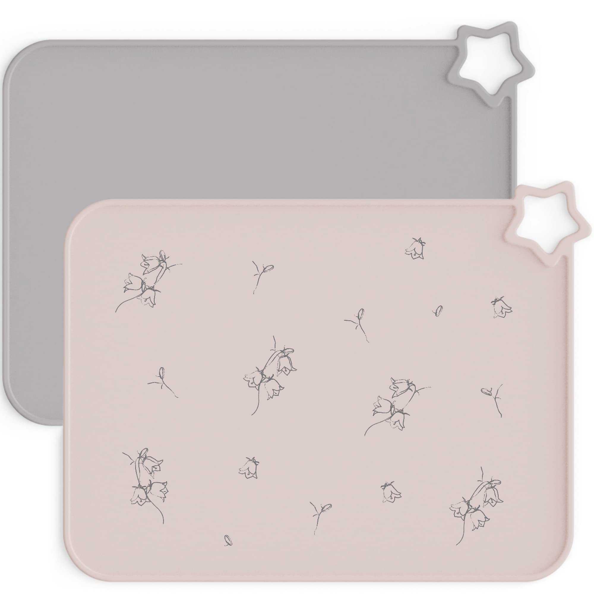 Moonkie two-pack Ether/Sage placemats on a dining table ready for mealtime.