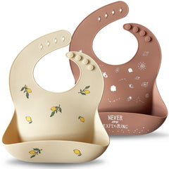 Moonkie silicone baby bibs set 2 shifting sand closeup — soft, BPA-free for gentle meals.
