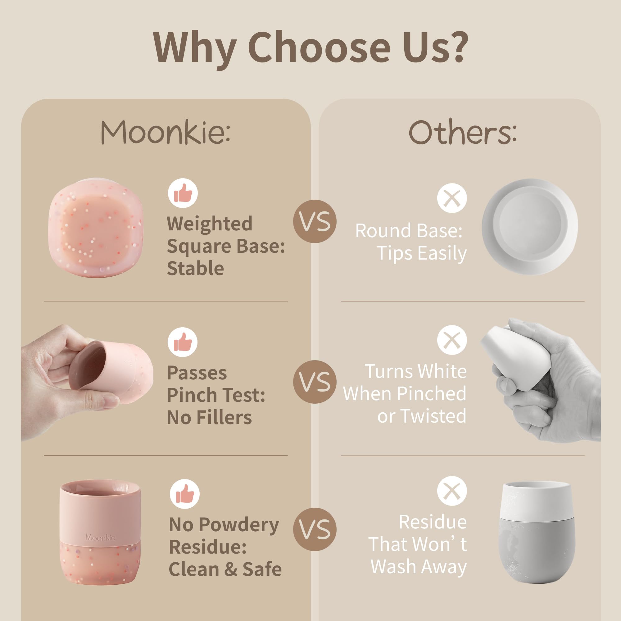 Moonkie teething-friendly thick cup body is gentle on gums.