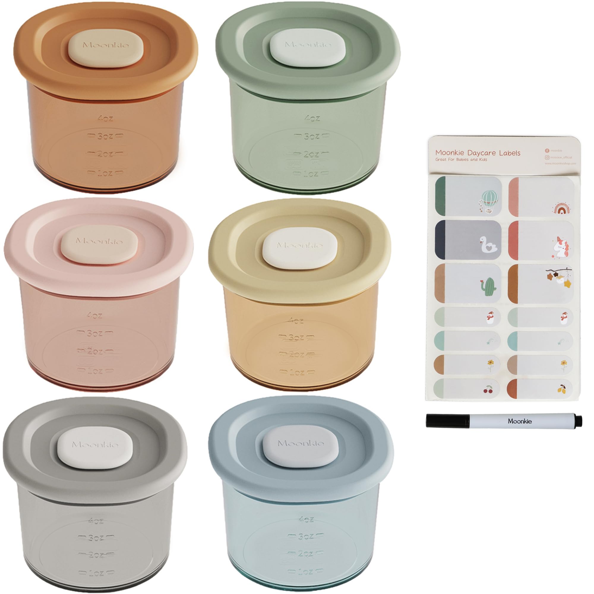 Moonkie silicone baby food containers 6-pack for easy portioning of homemade baby meals.