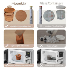 Moonkie silicone baby food containers with airtight lids for fresh, spill-free storage.