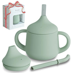 Moonkie 4oz first-stage sippy cup ready for bottle transition and independent drinking