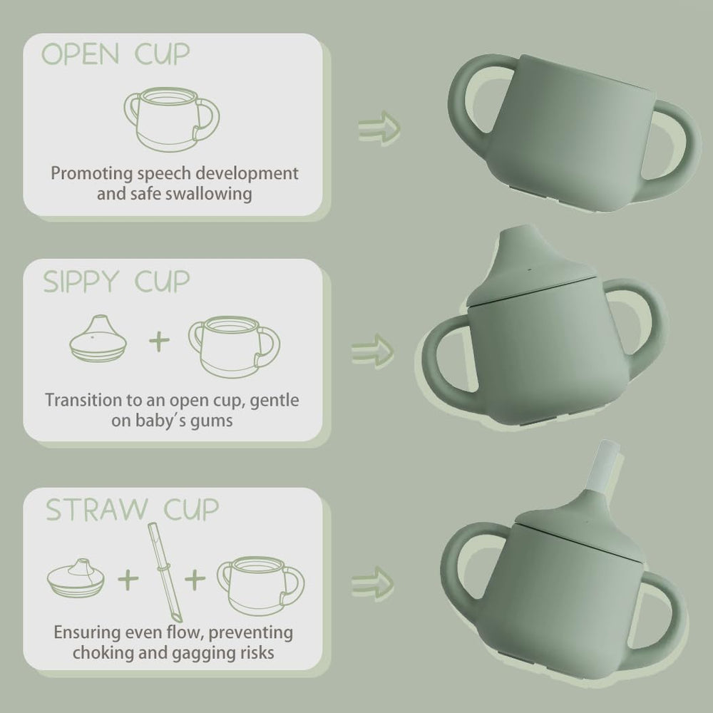Moonkie silicone sippy cup with soft spout supports gentle teething and sipping