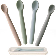 Moonkie silicone baby spoons with two head sizes for growing self-feeding.