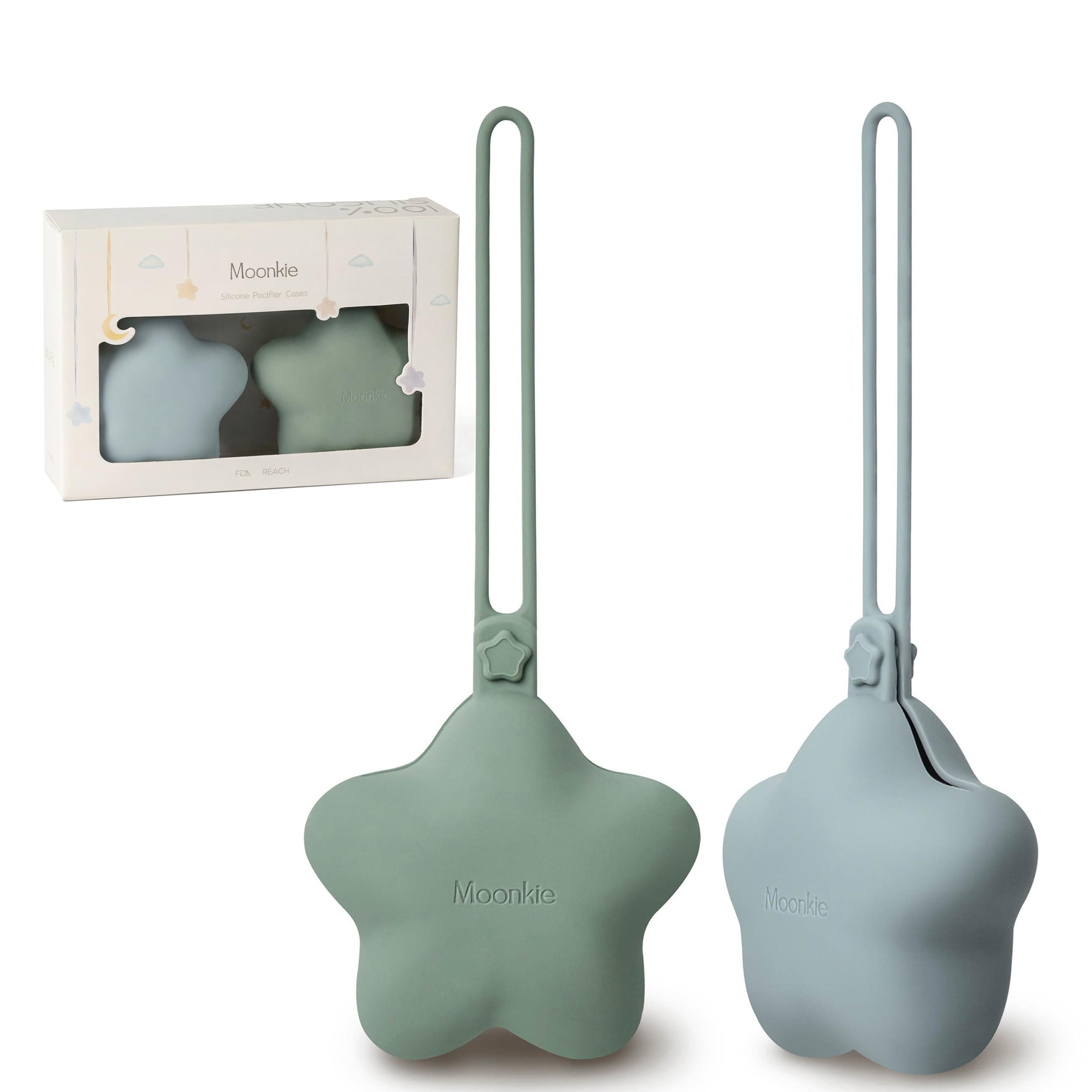 Moonkie silicone pacifier-holder-case open shows soft, safe storage for quick pacifier access