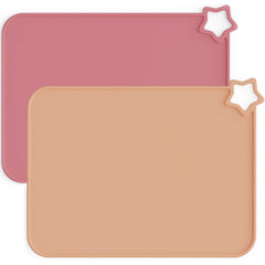 Moonkie silicone placemats with kid-edge mess containment on the table to reduce spills.