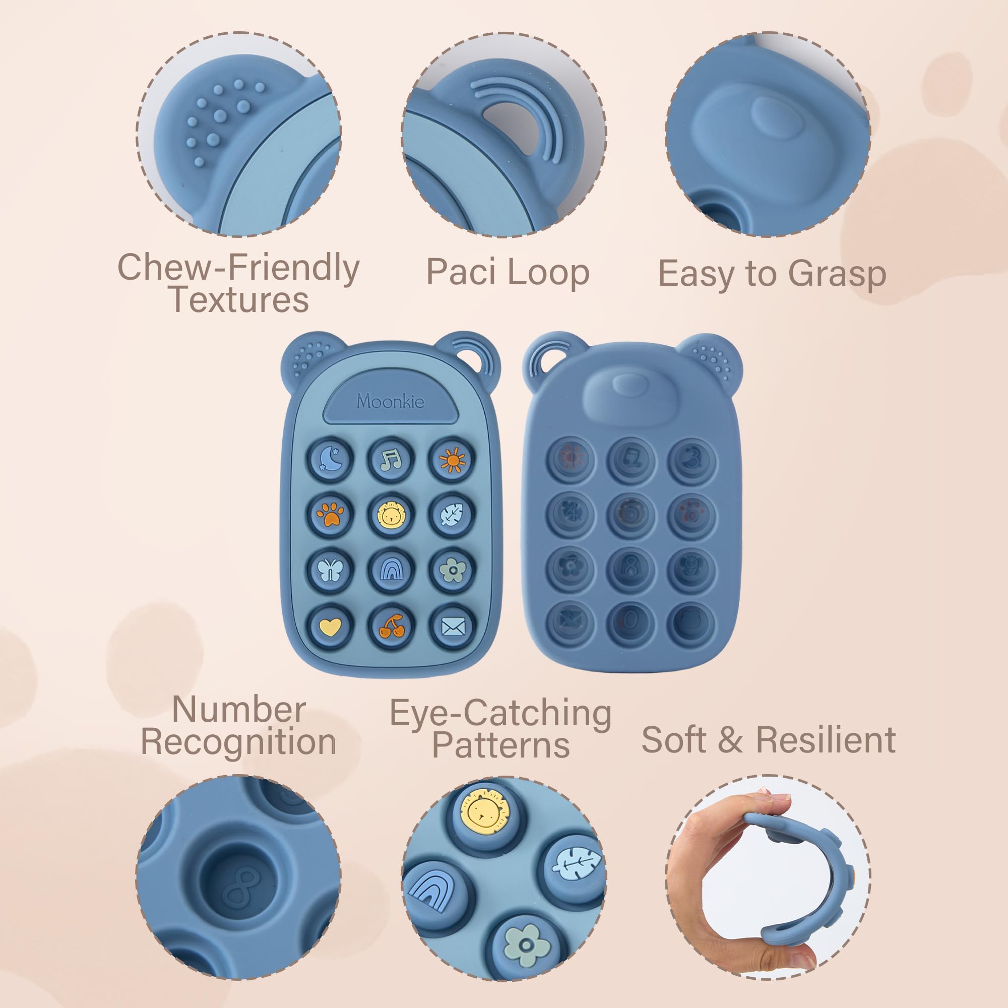 Moonkie teether is dishwasher- and boiling-water safe for easy cleaning