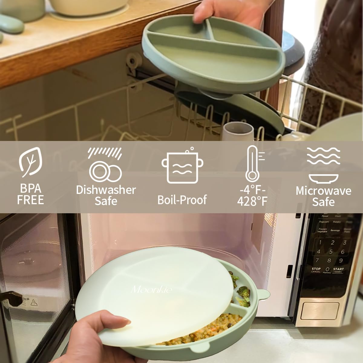 Moonkie color options image encouraging cheerful mealtime