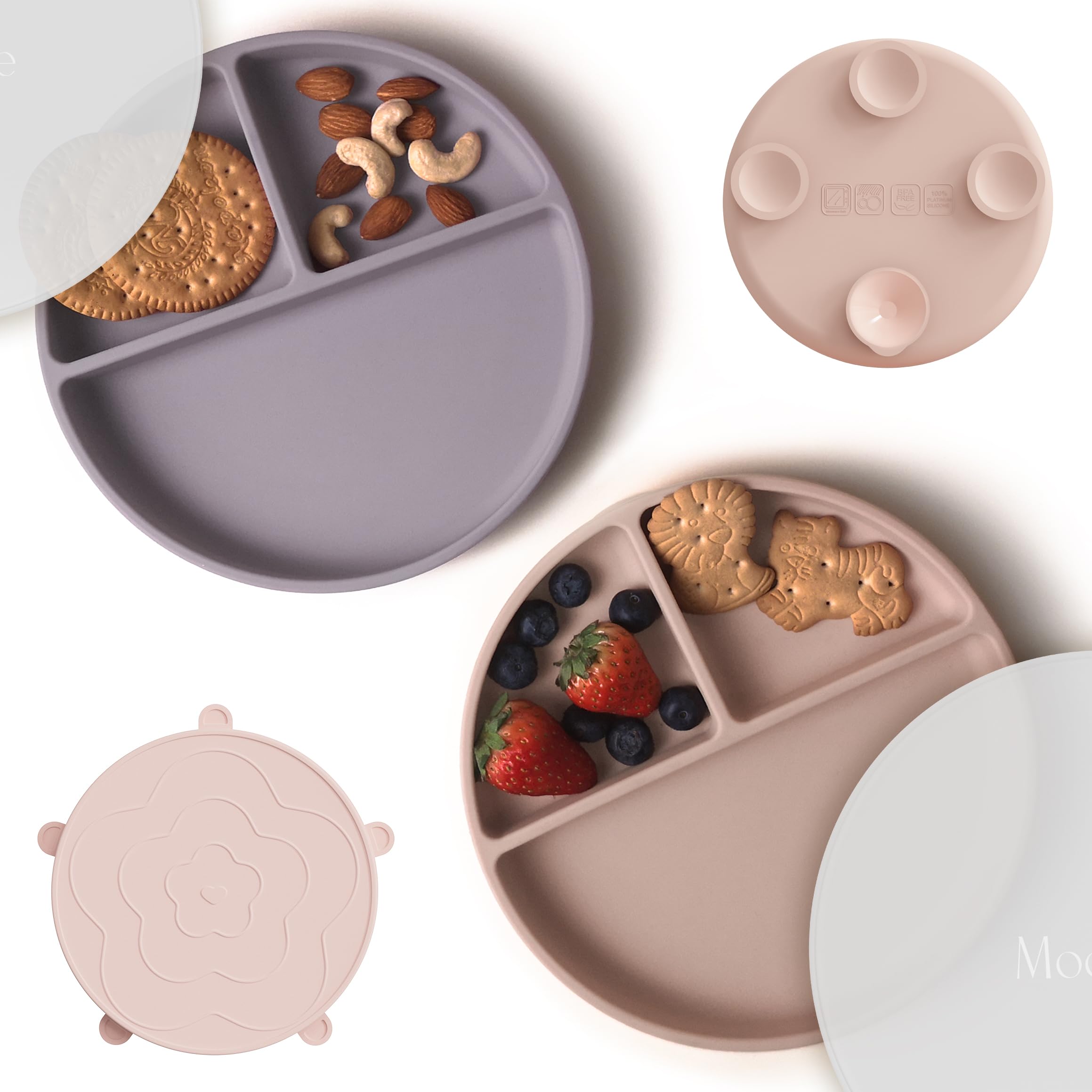 Moonkie suction-plate on table providing mess-free feeding for toddlers