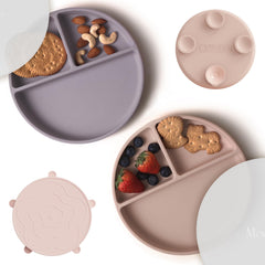 Moonkie suction-plate on table providing mess-free feeding for toddlers