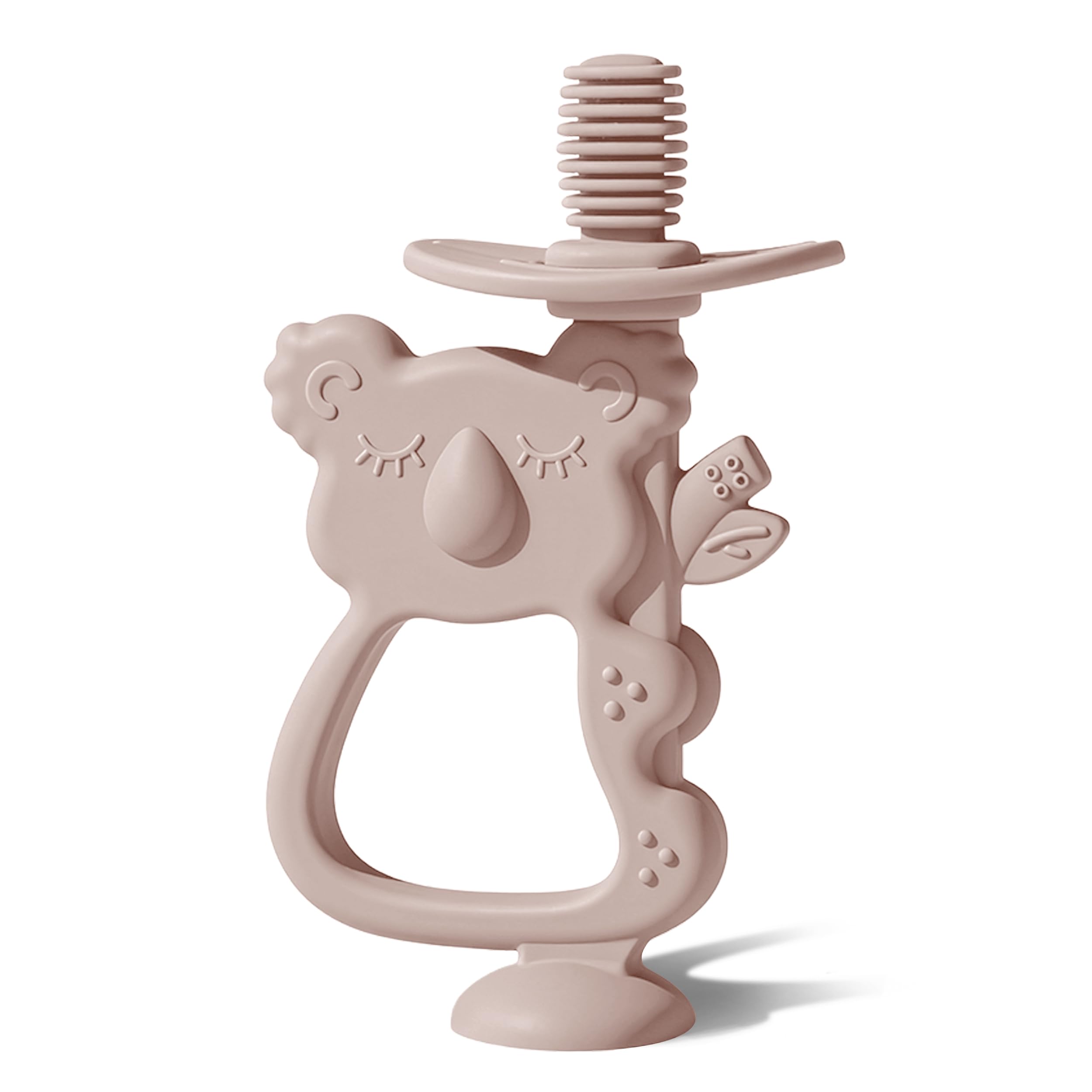 Moonkie Koala Blush teether front view shows easy-grip design for tiny hands during teething.