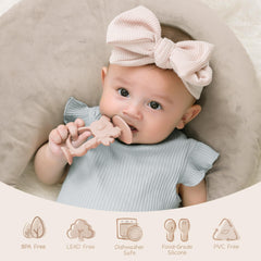 Moonkie Koala Blush teether side view with compact shape for comfortable chewing.
