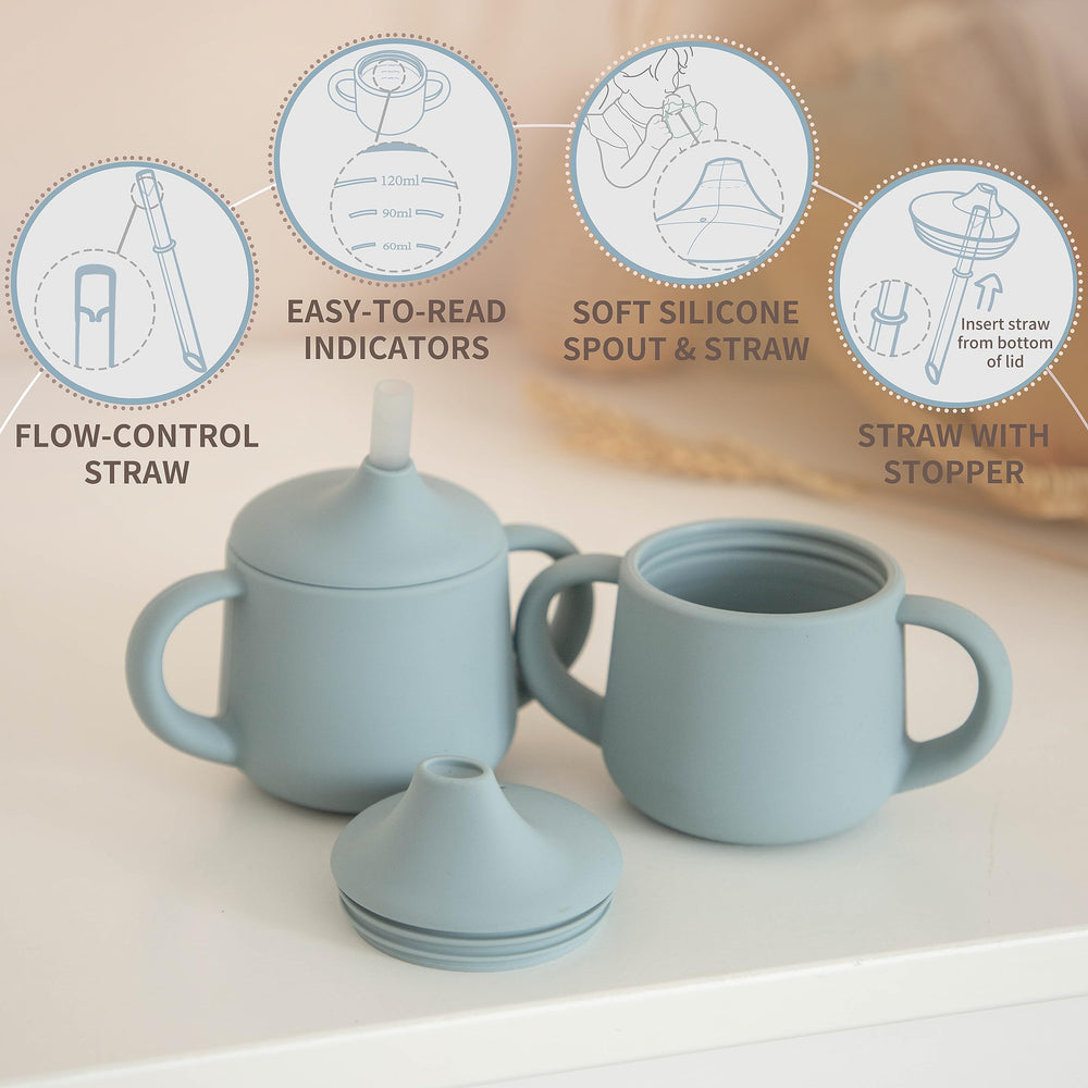 Moonkie three-in-one cup shows sippy, straw, and open modes.