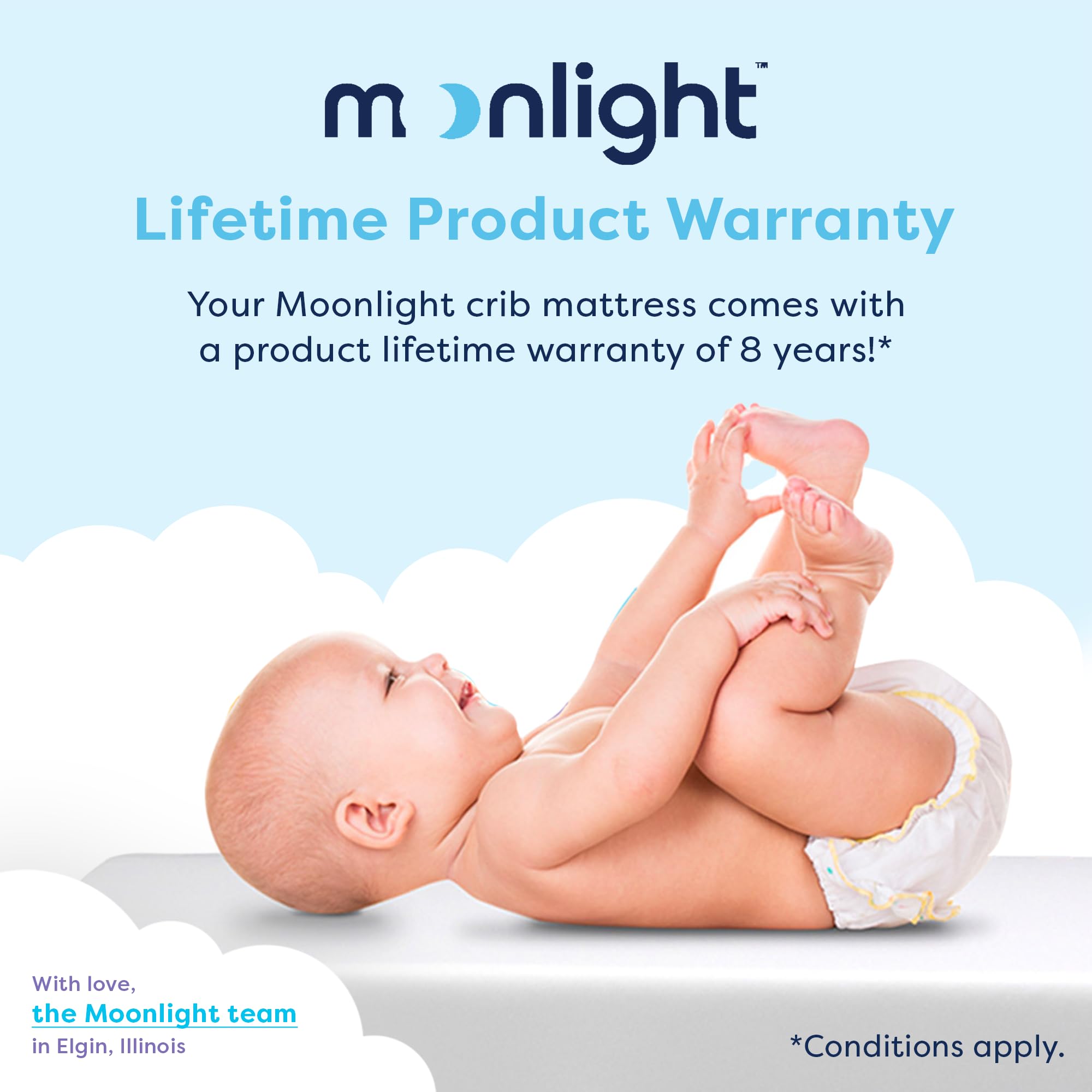 Moonlight Slumber Little Dreamer made in USA label and manufacturing quality